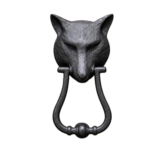 Renovators Supply Manufacturing Door Knockers for Front Door 8.5 in. Black Cast Iron Fox Head Shaped Door Knocker with Mounting Hardware - color: Black Fox head