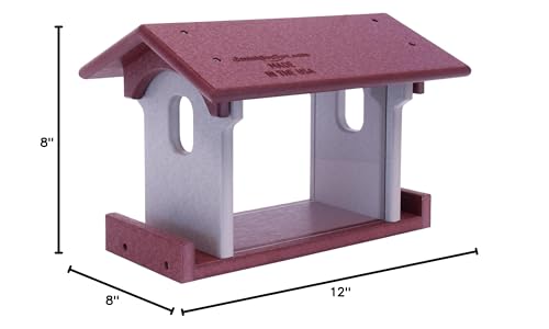 Bluebird Feeder - Poly Lumber - Hanging Blue Bird Feeder for Mealworms (Cherry Wood and Light Gray) - color: Cherry Wood and Light Gray