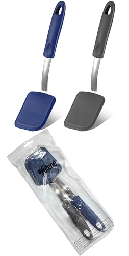 Silicone Cookie Spatula Turner 2 Pack Mini Brownie Spatula Flexible Kitchen Small Silicone Turner for Nonstick Cookware Heat Resistant No Scratch Flipper for Egg(Solid Flat,Gray, Blue) - color: Gray, Blue