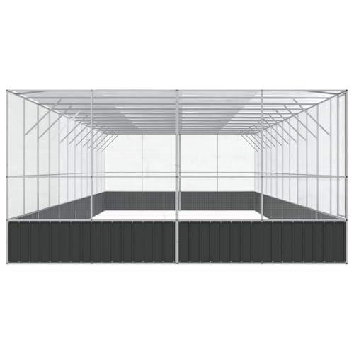 Large Outdoor Bird Aviary with Extension, Galvanized Steel Walk-in Cage for Parrots and Budgies, Massive Flight Pen for Chickens, 490.6 x 163 x 83.5 Inches, Silver - color: Silver-J