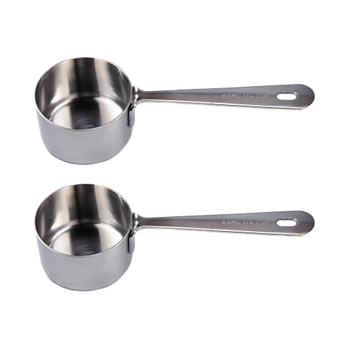 1/4 Cup 60 ml Leave-in Measuring Scoop Cups v2, Polished Stainless Steel (Set of 2) - size: 1/4 Cup 60 ml