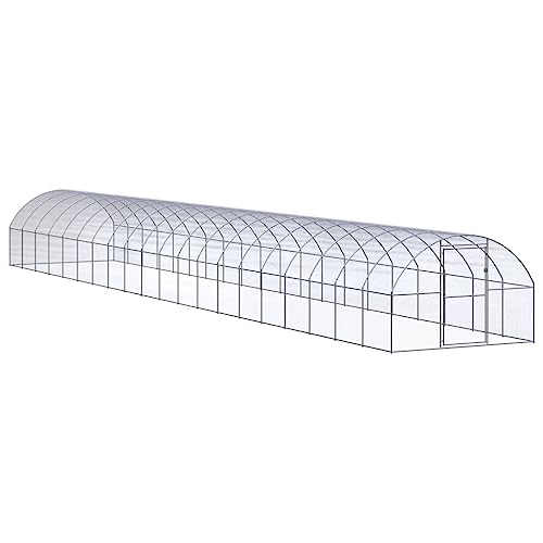 9.8x9.8x6.6 ft Silver Galvanized Steel Chicken Coop Outdoor Kennel for Backyard Poultry, Spacious Duck House with Durable Run, Easy-Assembly Metal Pen for Garden and Farm Use - color: Silver-B, size: 9.8 x 9.8 x 6.6 ft (W x L x H)
