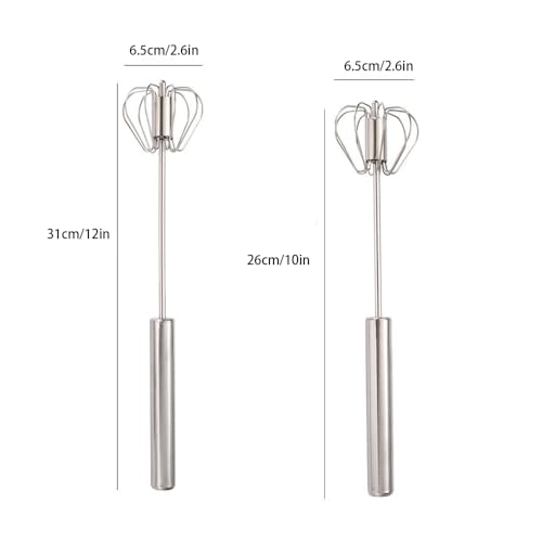 Stainless Steel Semi-Automatic Whisk Set of 2, Push Egg Whisks Hand Mixer for Eggs, Milk, Kitchen Manual Blender (10&12 Inch) - color: Silver1 (10&12in)