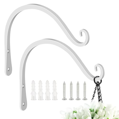 Heavy Duty Plant Hooks - 2 Pack 8 Inch Wall Mounted Hanging Brackets, 44lb Capacity Steel Plant Hangers for Bird Feeders, Baskets, Wind Chimes -White - color: White, size: 8 Inch