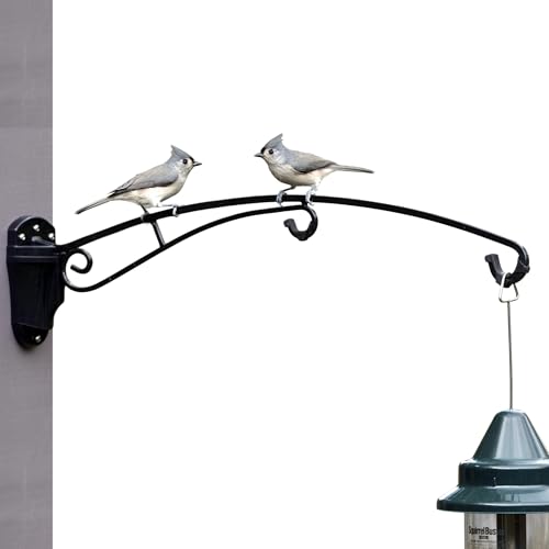 BirdsUP Hanging Bracket for Bird Feeders, Planters, Chimes, Heavy-Duty, Holds up to 25 lbs, 2 Hooks with Rubber Bumpers, Black, Screws Included