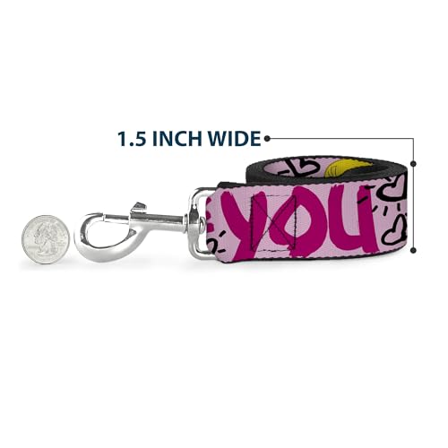Looney Tunes Dog Leash | Tweety Bird I Love You Pink Black Durable Stylish For Walks - size: 6 Feet Long - 1/2" Wide