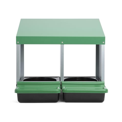 Homestead Essentials Classic Style 2 Compartment, Forward Rollout and Rollaway, Hen & Chicken Nesting Box with Integrated Perch and Protective Egg Laying Collection Lids - size: 20.8"L x 20.5"W x 20.0"H