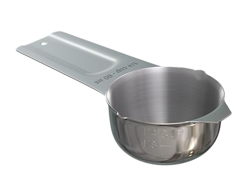 Color Up ¼ Cup Measuring Cup (60 ml) – Premium Chrome Stainless Steel, Accurate for Wet & Dry Ingredients, Embossed Markings, Easy-Pour Spouts, Dishwasher-Safe, Kitchen Essential - size: 1/4 Cup (60 ml) Chrome
