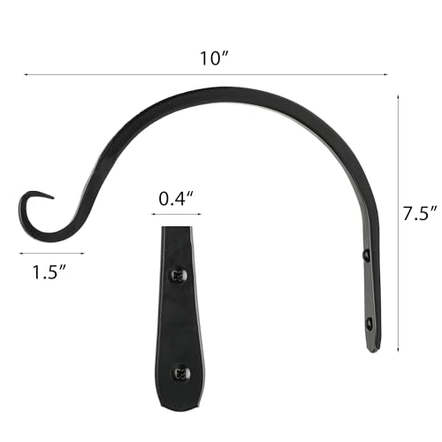 Worth Garden 6-Pack 10" Plant Hanger Bracket - Hand-Forged Wrought Iron Powder-Coated Heavy Duty Wall Hooks - Black Curved Plant Hanging Hooks for Bird Feeders, Flower Baskets, Indoor & Outdoor Use - size: 10" Length