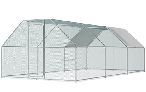 Chicken Coop Large Metal Chicken House/Pen with Climbing Frame for 15-20 Chickens, Outdoor Walk-in Poultry Cage Flat Shape for Ducks, Rabbits, Dogs Etc, 236" x 117.6" x 78.7" - 2 Box Set - size: 236.0"L x 118.1"W x 78.7"H