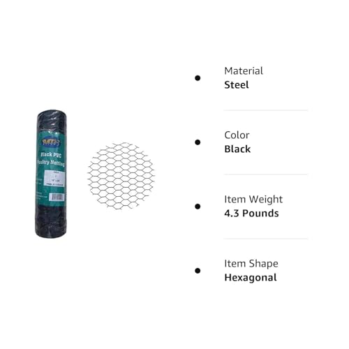 PVC Hexagonal Poultry Netting Chicken Wire 18" x25' x 1" Mesh 20GA Black - size: 18"x25'-1" 20GA