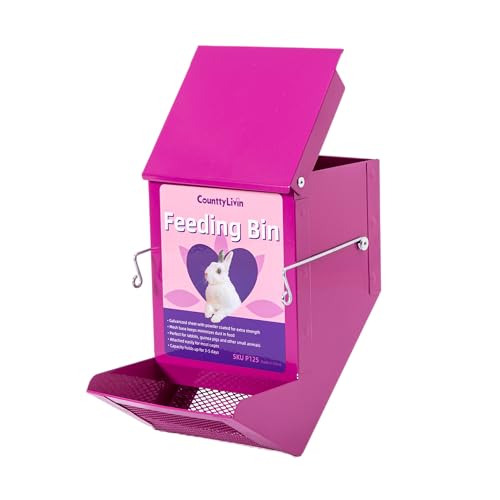 Metal Small Animal Feeder with Lid, Heavy Duty Feeder, Large Capacity Food Dispenser, Great for Rabbits, Guinea Pigs, Chinchillas and Other Small Animals. (4.6 inch, Purple) - color: Purple, size: 4.6 inch