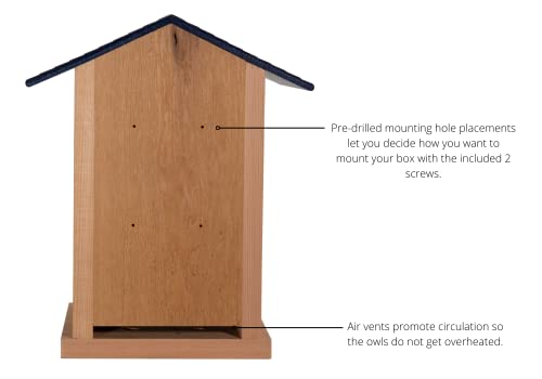 Screech Owl House Cedar Nesting Box with Poly Lumber Roof, Saw-Whet Owl Box for Outside, Drainage Ventilation, Easy Cleanout, Made in USA, Blue - color: Blue