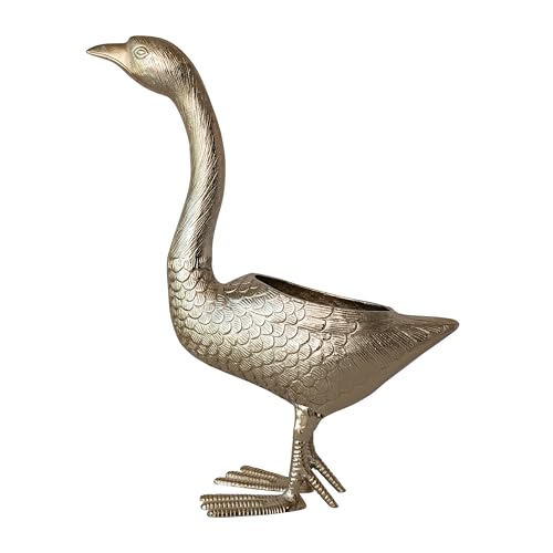 Creative Co-Op Cast Aluminum Goose Shaped Planter Container with Sculptural Farmhouse Silhouette, Gold Finish