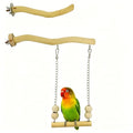 Bird Perch and Swing Set for Small Birds, Natural Wood Cage Accessories | 2-in-1 Integrated Perch with Hanging Swing for Budgies, Parakeets, Cockatiels & Lovebirds, Encourages Climbing & Activity - size: Short