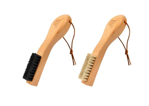 Laundry Stain Remover Clothes Brush Set of 2 Natural Soft Boar Bristle White & Black for Scrubbing Out Tough Stains on Delicate Fabrics, Knits, Cotton, Linens, Small Brush - size: 2 Pack - Black & White