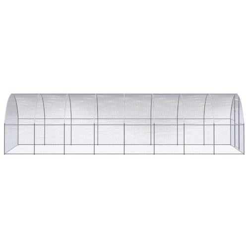 9.8x9.8x6.6 Ft Galvanized Steel Chicken Coop, Large Outdoor Metal Poultry Run Cage for Hens and Ducks, Silver Walk-in Hen House Pen with Extension Frames