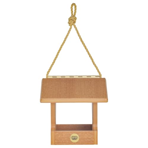 Birds Choice Modern Farmhouse Small Hopper Bird Feeder, Natural Teak – Includes Nylon Hanging Rope, 1.5 lbs. Seed Capacity, Made in USA | Includes Nylon Hanging Rope, 1.5lb Seed Capacity, Made in USA, Rustic Recycled Materials - color: Natural Teak