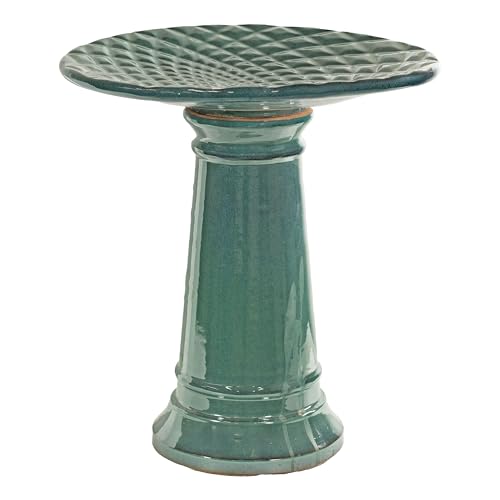 Sunnydaze Outdoor Ceramic Bird Bath, 22.5” H, Glazed Bowl, Turquoise Finish | 2-Piece Birdbath, 6 Cup Water Capacity, UV & Frost-Resistant, Easy Assembly, Shallow Bird Bath Bowl with Pedestal for Garden - style: Turquoise Glazed with Glazed Pedestal