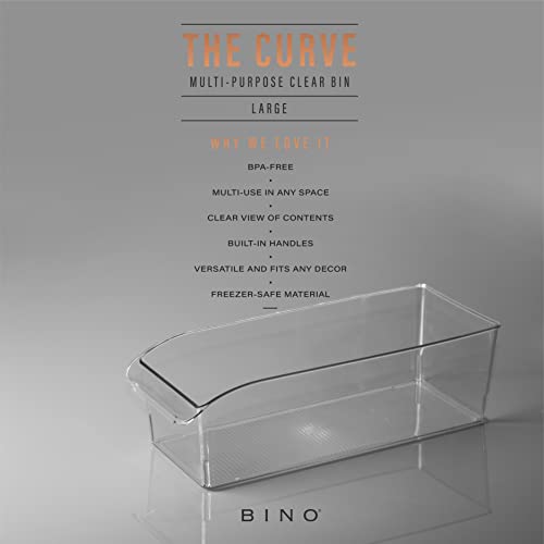 BINO | Plastic Storage Bins, Large | THE CURVE COLLECTION | Multi-Use Fridge / Freezer Organizer | Built-In Handle | BPA-Free | Pantry and Home Organization - size: Large