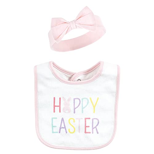 Hudson Baby Unisex Baby Cotton Bib and Headband Set - color: Happy Easter, size: One Size (Pack of 2)