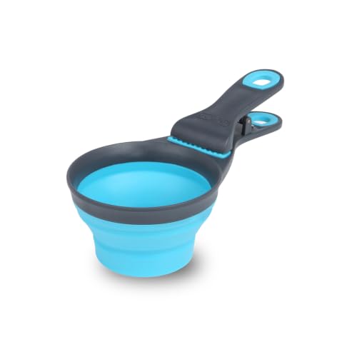 Dexas Popware for Pets Collapsible Klip Scoop, 3-in-1 Pet Food Scoop, Measuring Cup and Bag Clip, 2 Cup Capacity, Blue - color: Blue, size: 2 Cup Capacity