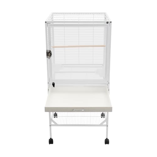 Bird Cage, 17.95 x 17.95 x 38 Inch Mobile Bird Flight Cage Large Metal Parakeet Cage w/Slide-Out Tray & Storage Shelf for Budgerigars Lovebirds Kea Parrots & Sun Conures - color: White, size: 18.0"L x 18.0"W x 38.0"H