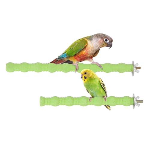 Hypeety 2PCS Bird Wood Perch Stand Parrot Paw Grinding Stick Toy Pet Bird Cage Stand Platform for Bird Parrot Budgies Parakeet Cockatiels Cage Accessories (7in/10in) (Green) - color: Green