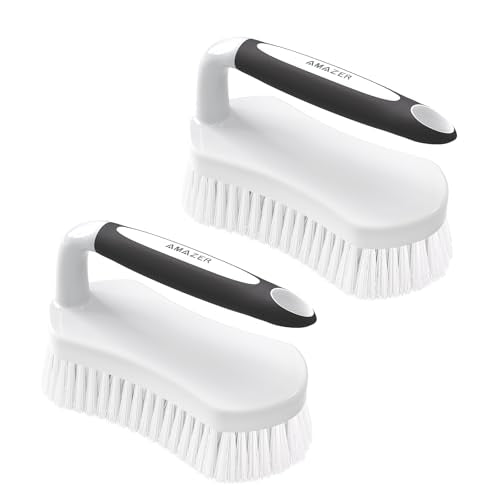 Scrub Brush for Cleaning Comfort Grip Shower Scrubber Stiff Bristles with Handle Heavy Duty Cleaner Brush for Tub Sink Carpet Floor - Pack of 2 (Black+Black) - color: Black+black