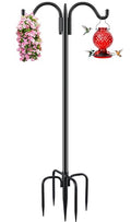 Gtongoko Bird Feeder Pole for Outdoors Heavy Duty, 63 Inch Double Shepherds Hook with 5-Prong Stable Base, 5/8 Inch Thick Hummingbird Feeder Stand for Hanging Plants, Lanterns, 1 Pack - size: 63 Inch