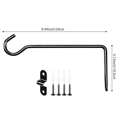 2 Pack Metal Plant Hanger for Wall, Decorative Plant Hooks for Hanging Plants, Indoor Outdoor Wall Plant Holder for Hanging Planters, Bird Feeders Home Decor (Black, 9.4 in-Straight Hook) - color: Black, size: 9.4 IN-Straight Hook