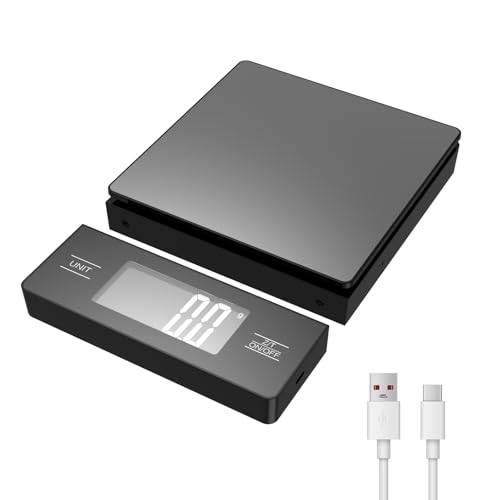 Wireless Detachable Display Digital Food Scale, 11lb/5kg, Solid Black 1g Precise Weighing, Tare & Backlit LCD, 304 Stainless Steel Surface, Ideal for Coffee Brewing, Baking & Daily Meal prep - color: Black