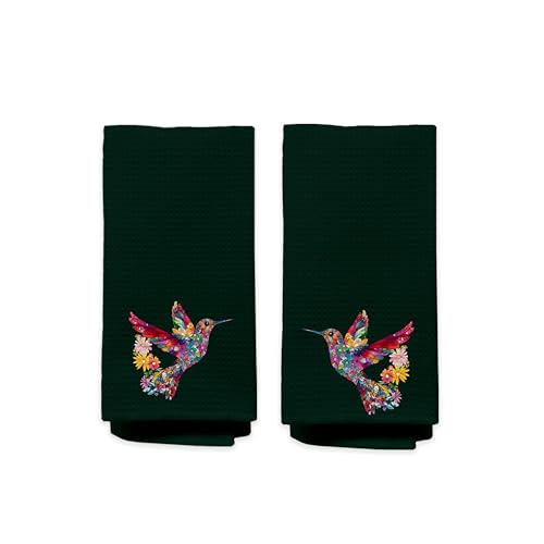 Hummingbird Hand Towels for Guest Bathroom Set of 2, Floral Bird Decorative Kitchen Dish Tea Towel, Hummingbird Gifts for Women Unique, Housewarming Gift Idea New Home(Hunter Green) 399 - color: Hummingbird003
