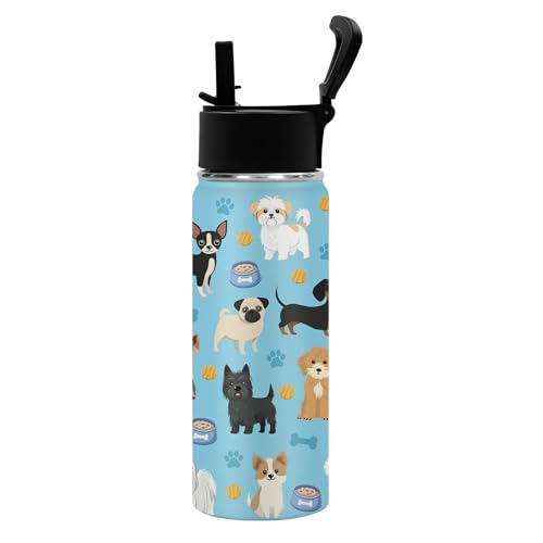 Dog 18 oz Water Bottle, with 2 Lids Handle, Insulated Sports Cup | 18oz Stainless Steel Travel Tumbler, Reusable Leak proof Cup, Anti Slip Boot Mug,Christmas Birthday Dog Gift for Son - color: Dog