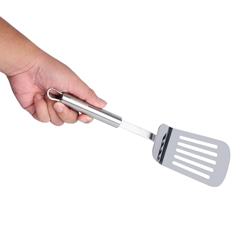 Restaurantware 12.5 in Stainless Steel Slotted Turner - German Standard Heat Resisant Metal Spatula with Ergonomic Handle, Dishwasher Safe - Kitchen Turner for Grilling, BBQ, Frying - size: Steel Slotted Spatula