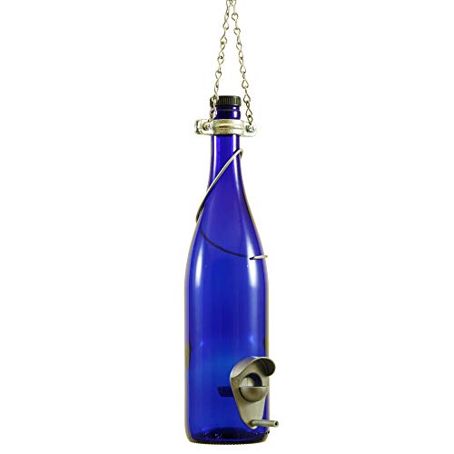 Blue Ridge Mountain Wine Bottle Bird Feeders, Backyard Decor, Finch Feeder, Garden Decor for Outside, Bird Decor, Hanging Bird Feeder, Outdoor Decor, 25oz Seed Capacity, Cobalt Blue & Silver - color: Cobalt Blue & Silver