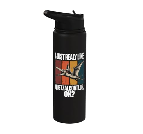 Really Like Quetzalcoatlus Bird Flying Dinosaur Kids Trex Stainless Steel Insulated Water Bottle - color: Black