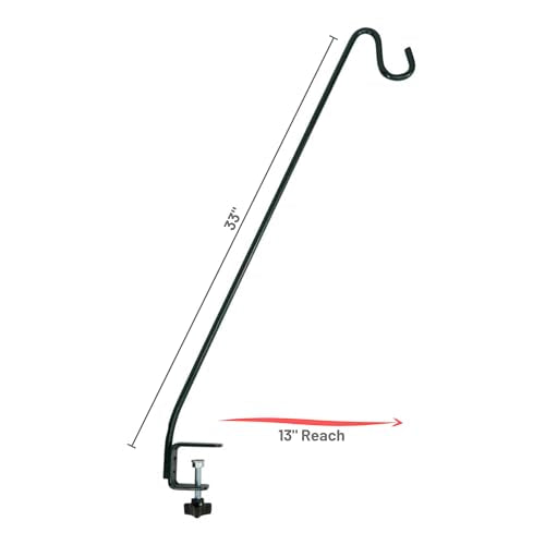 More Birds Deck Hook, 13in Steel Bird Feeder Hanger for Outdoors | Clamp-On Hanging Hook for Feeder or Planter, 11lb Weight Limit, Fits Up to 2in Thick Deck Railings, Weather-Resistant Finish
