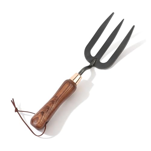 RESTMO Garden Hand Fork, Weeding, Planting, Cultivating, Brown | Heavy duty thickened hand weeding fork. For planting, removing plants, turning soil, weeding, cultivating. - size: Gardening Hand Fork