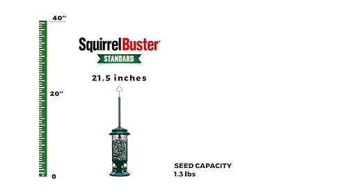 Squirrel Buster Standard Squirrel-proof Bird Feeder w/4 Metal Perches, 1.3-pound Seed Capacity, garden green | Four metal perches, weight-triggered closure, chew-proof design, easy cleaning