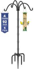 Upgrade 4-Hook Shepherds Hooks for Outdoor with Plastic Tube, 92" Heavy Duty Bird Feeder Pole with 5 Prongs Base, Adjustable Garden Hook for Solar Light, Hanging Plant, Wedding Decor, 1 Pack