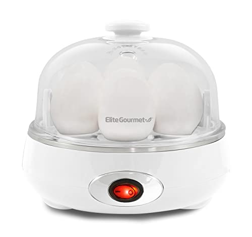 Elite Gourmet EGC322CW Easy Egg Cooker, 7-Egg, BPA-Free, Classic White | Cooks soft, medium, or hard-boiled eggs with auto shut-off - electric operation - includes measuring cup - color: Classic White, size: 7 Egg