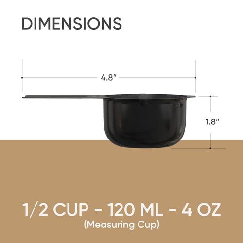 Color Up ½ Cup Measuring Cup (120 ml) – Premium Black Stainless Steel, Accurate for Wet & Dry Ingredients, Embossed Markings, Easy-Pour Spouts, Dishwasher-Safe, Kitchen Essential - size: 1/2 Cup (120 ml) Black