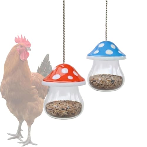 Hanging Chicken Peck Toy，2-Piece Mushroom-Shaped Chicken Enrichment Toys Boredom Busters，Slow-Feed Chicken Toys for Coop-Red & Green (Red & Blue) - color: Red & Blue
