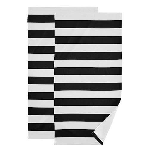 Giwawa Black and White Hand Towel - Classic Black White Striped Towels Modern Simple Bath Towels Absorbent Microfiber Fingertip Towels for Bathroom Kitchen Gym 14 x 28 Inch, Set of 2 - color: Black White