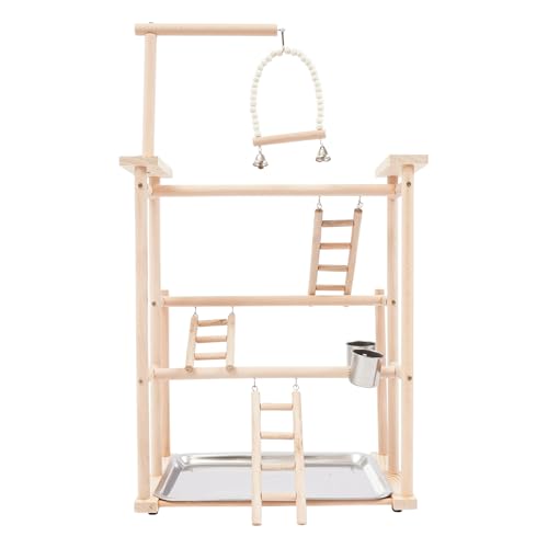 Parrots Rack, Wood Bird Playing Stand, Pet Parrot Rack Playground Wood Perch Gym Stand Playpen Ladder with Toys Exercise Playgym with Feeder Cups Toys Exercise Play