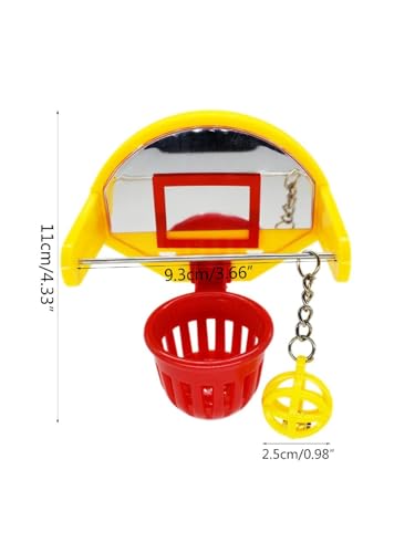 Bird Basketball Toy with Mirror Hanging Foraging Chew Ball Interactive Intelligence Training Toy for Budgies Parakeets Cockatiels Conure Easy to Install