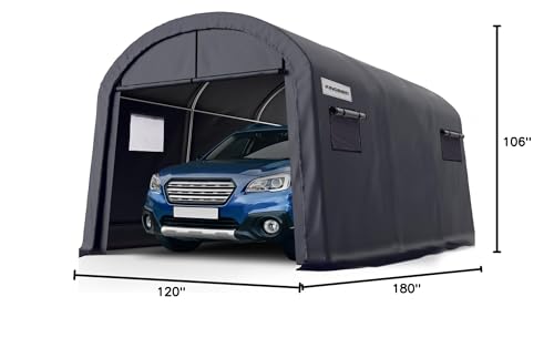 KING BIRD 10' x 15' Round Style Garage Carport Shelter Heavy Duty Storage Shelter Portable Canopy Shed with Roll-up Ventilated Windows for Boat, Patio Furniture and Lawn Mower-Dark Gray - size: 10'X15'