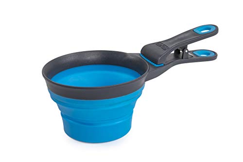 Dexas Popware for Pets Collapsible Klip Scoop, 3-in-1 Pet Food Scoop, Measuring Cup and Bag Clip, 2 Cup Capacity, Pro Blue - color: Pro Blue, size: 2 Cup Capacity