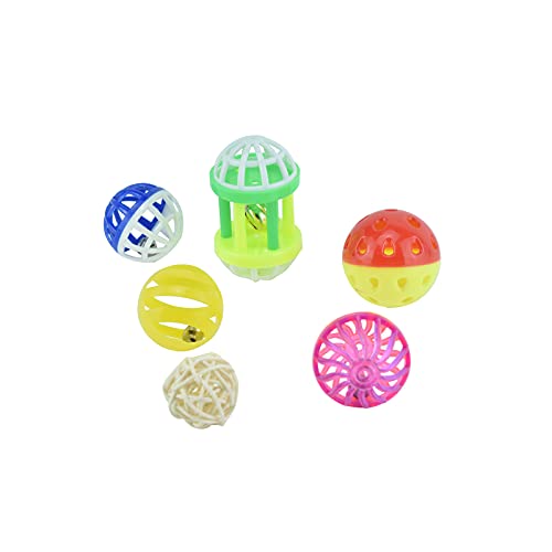 6Pcs Bird Ball Bell Toy Interactive Foraging Treat Feeder Parakeet Foot Toy | Conure Chewing Training Rattle Bells Spinning Balls, Parrot Cage Toys for Budgie Lovebirds Playgym Birdcage - size: 6 pcs bird toys
